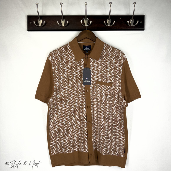 Ben Sherman Knitted Cozy Relaxed Polo Toasted Coconut Men's Medium NWT $109 - Picture 5 of 7